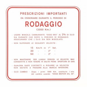 Adhesivo indicaciones de Rodaje, mezcla al 2%, 3 velocidades color rojo. 