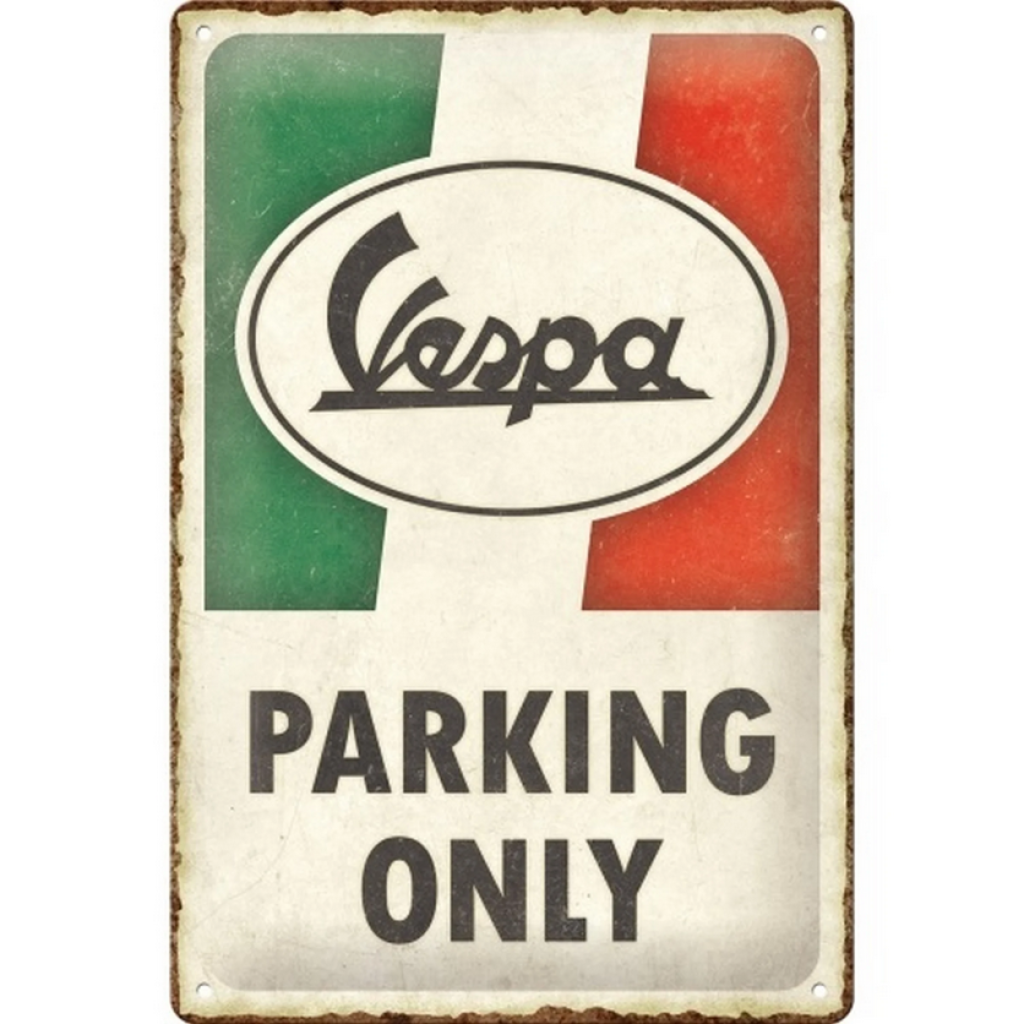 Locandina in latta con motivo Parking Only Vespa 